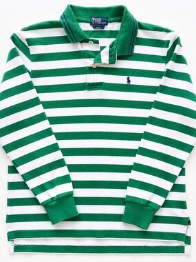 Polo by Ralph Lauren Green and White Striped Long Sleeve Polo
